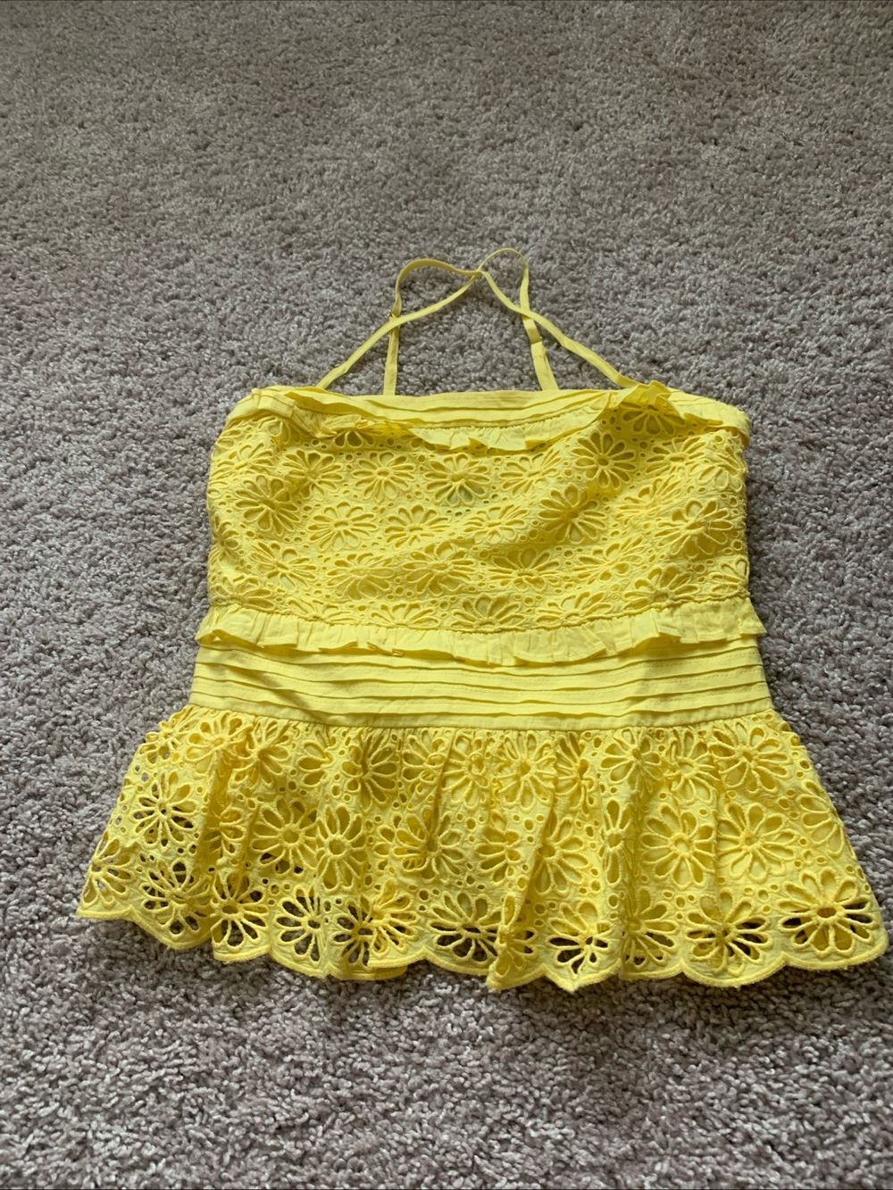 J Crew NWT Bright Yellow Floral Eyelet Peplum Tank